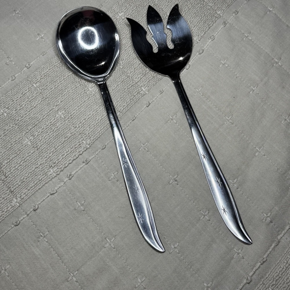 Vintage‎ Atomic Starburst Nasco Starette Salad Set Stainless Steel Spoon Fork
